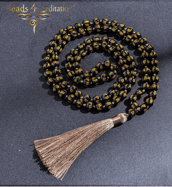 6 word mantra Obsidian Prayer bead