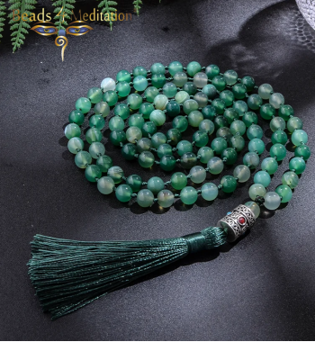 Striped green agate Vedic Prayer bead